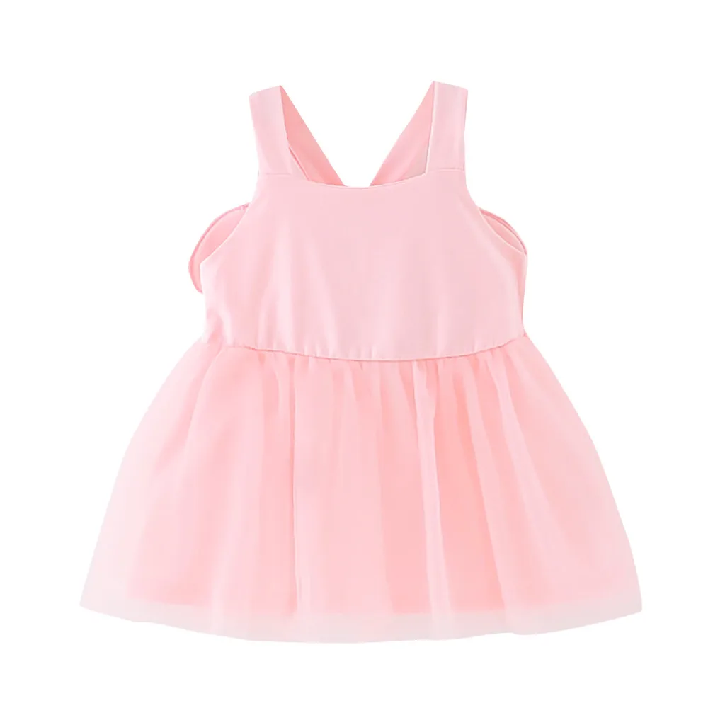 

Simple solid color cute butterfly wings mesh princess dress Girls Sleeveless Solid Print Bow Tulle Princess Dress Clothes F4