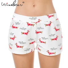Новинка; пижамные шорты; Хлопковые Штаны для сна; Рождественская такса с Санта-Клаусом и надписью; Милая свободная S-XXL Пижама с эластичной резинкой на талии; B7N001