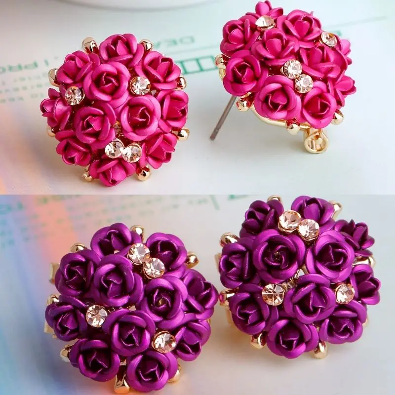 

Fashion Jewelry 2019 Female Lady Crystal Stud Earrings For Women Rhinestone Earring Flower Rose Bouquet Women Accessories