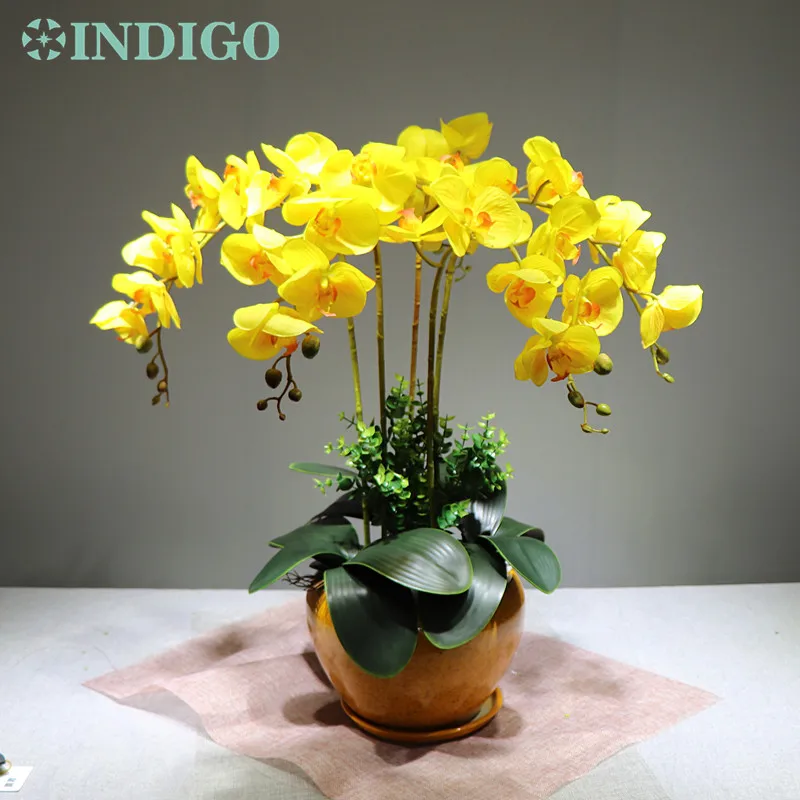 

INDIGO - (9pcs/lot) Real Touch Yellow Flower Arrangment Orchids (Brighten Up Your Home) Event Centerpiece Flower Free Shipping