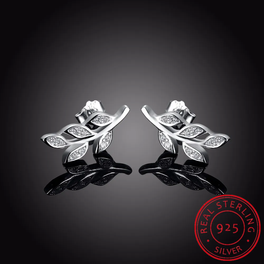 Серьги гвоздики женские из серебра 925 пробы с фианитом|stud earrings|earring femaleleaf stud earrings |