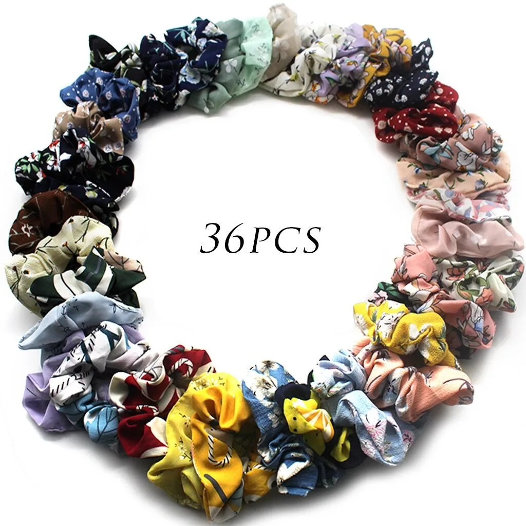 Hair Chiffon Elastics Hair Ties 36 Pack Bright Colorful Bobbles Bands Women Velvet Scrunchie Women Elastic Hair Rubber Bands