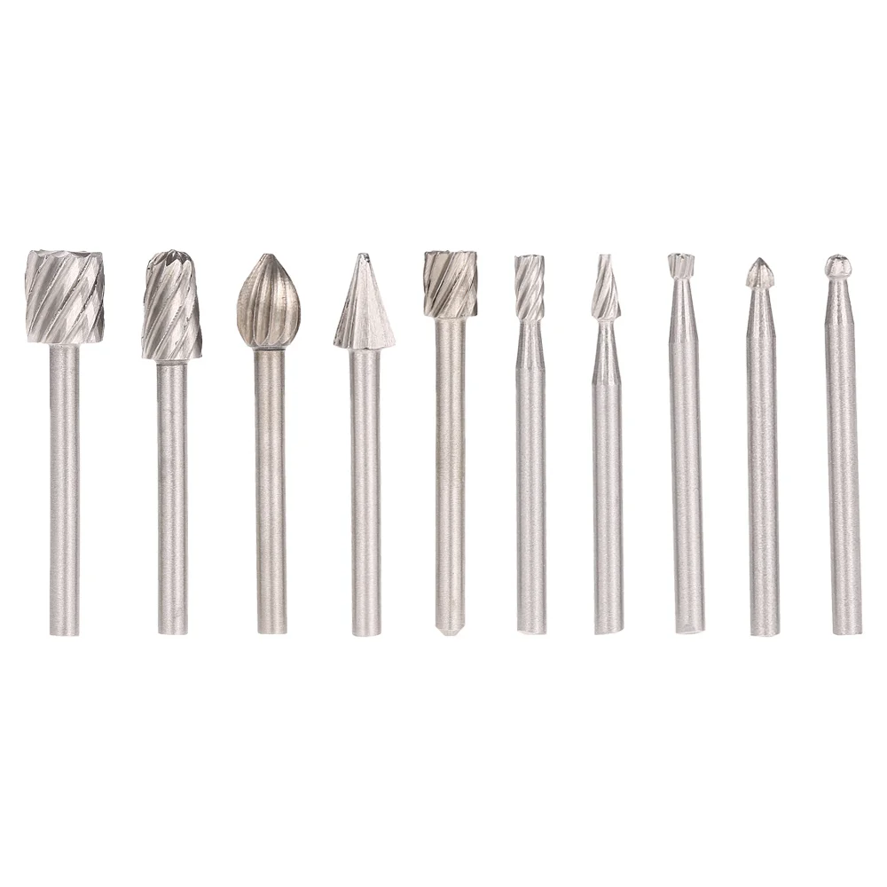 Electric Grinding Accessories 10pcs 3mm Shank HSS Router Bits Rotary Burr for Drill Woodworking Tool Set CNC Engraving