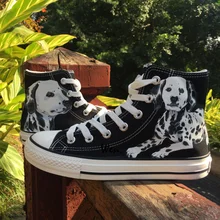 Вэнь Дизайн пользовательские ручной росписью кроссовки Пятнистые собака далматин с высоким берцем Для мужчин Женская парусиновая обувь