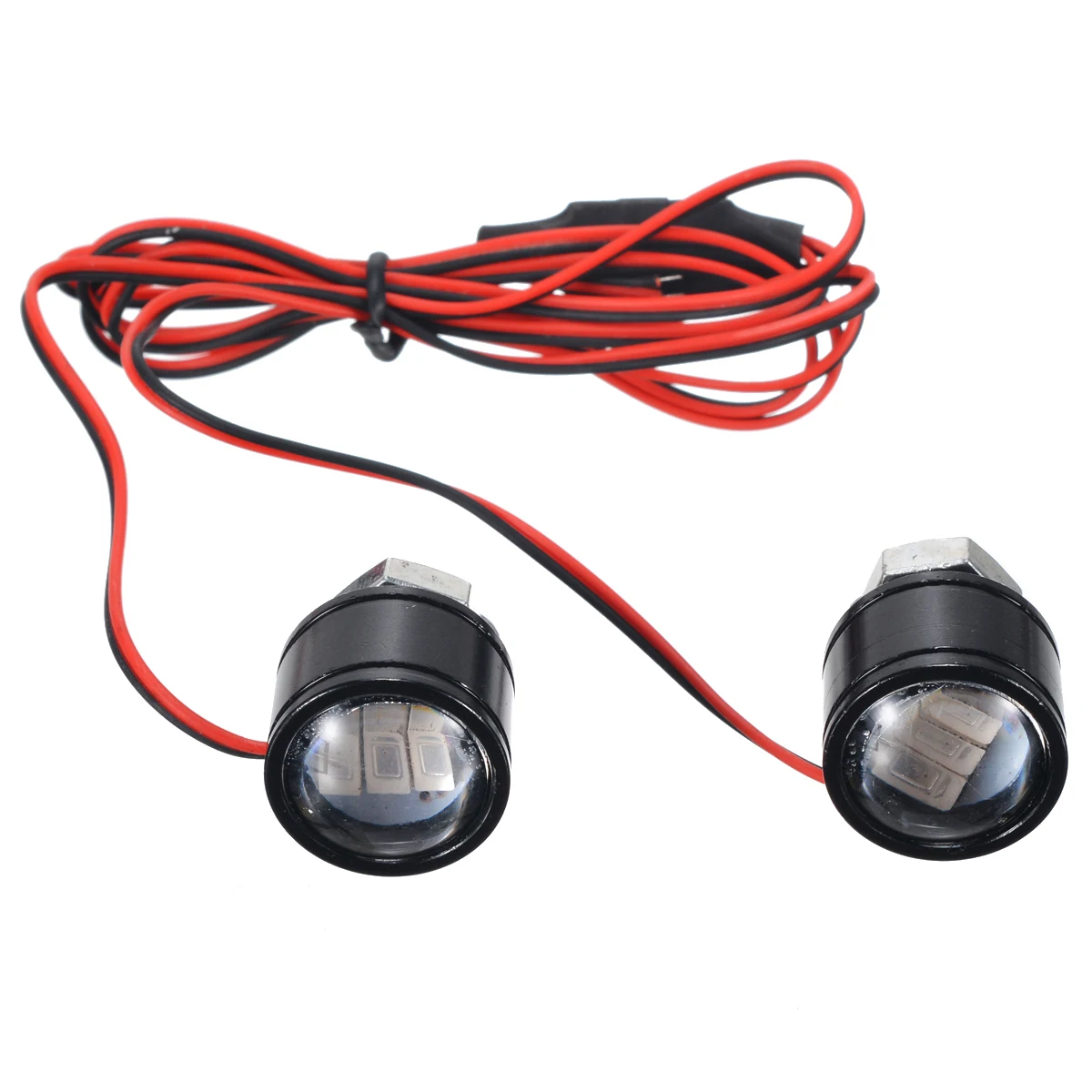 

2PCS Motorcycle LED Strobe Flash Light Red Warming License Plate Flashing Spot Lamp Mirror Decor Metal Shell 2 Wires