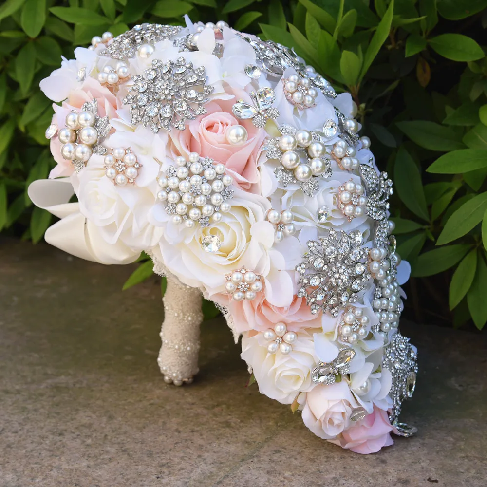 JaneVini Роскошные хрустальные жемчужины свадебные букеты в форме капли ручной работы цветок розы свадебные букеты Allestimenti Matrimonio