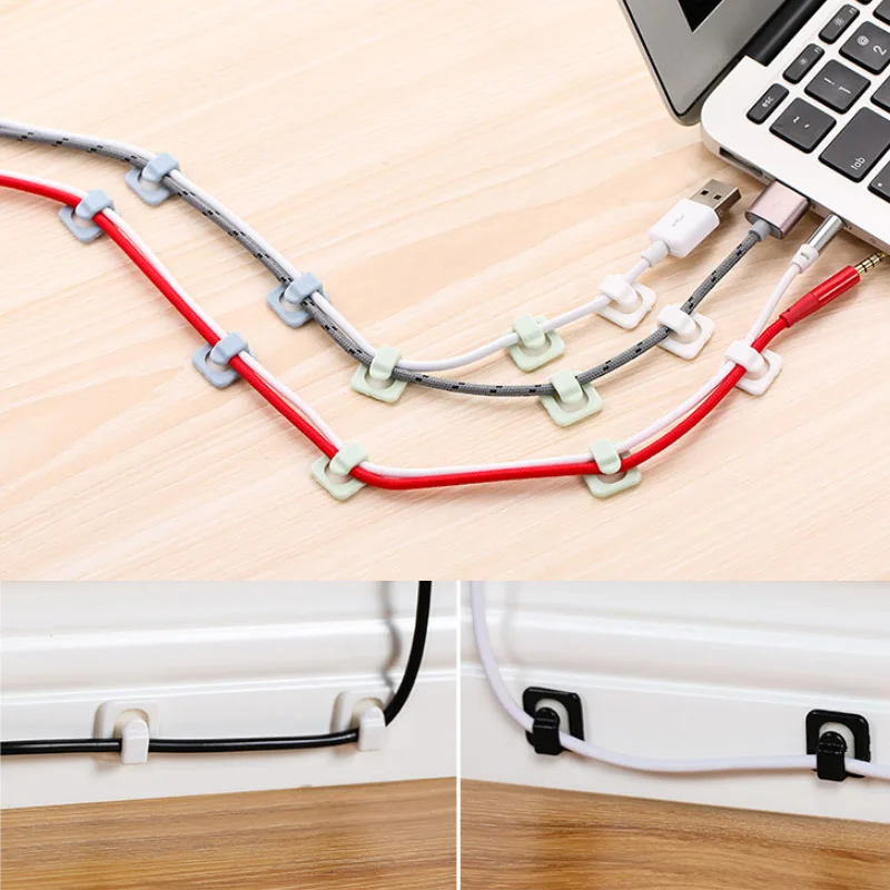 18Pcs Cable Cord Wire Line Organizer Clips Fixer Fastener Tidy Holder Desk Wall