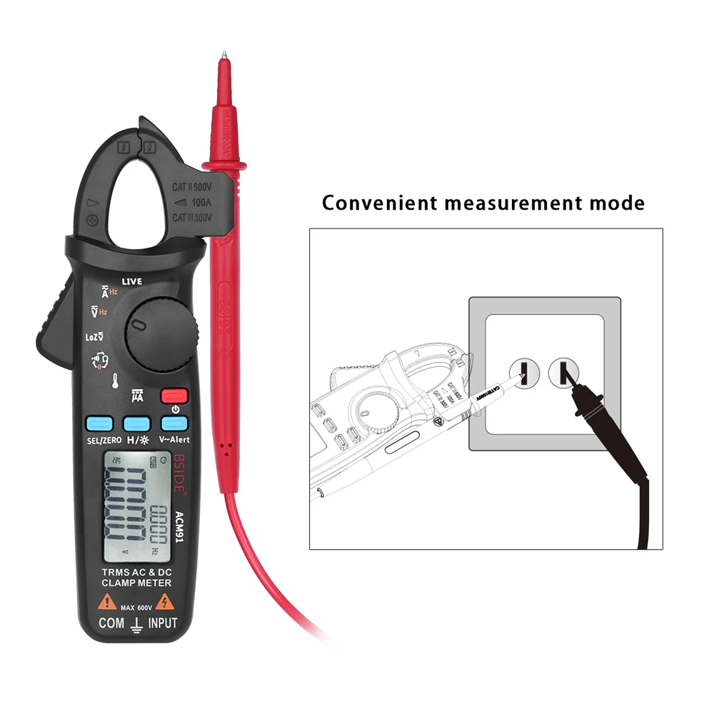 

ACM91 Digital Clamp Meter Professional LCD Multimeter AC/DC Voltmeter Ammeter Capacitance Continuity Test Temperature Tester