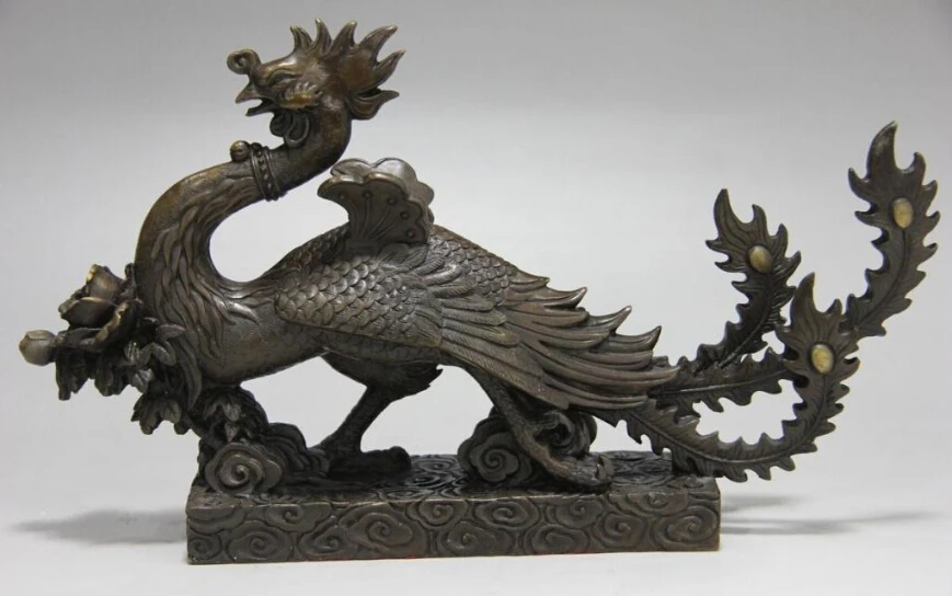 

Chinese folk copper Bronze famous vermeil sparrow phoenix Bird Fly Beast statue