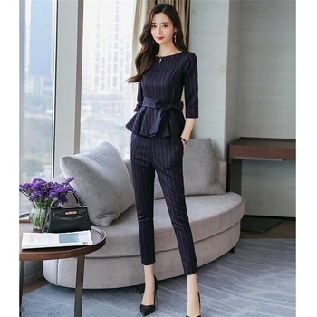 

New fashion striped two-piece women's suit 2019 spring and summer casual office ladies suit nine pants trend women clothing B159
