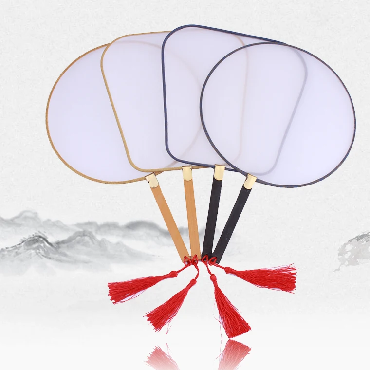 Download 1pc Bamboo Handle Round hand fan Real Silk Blank DIY Round ...