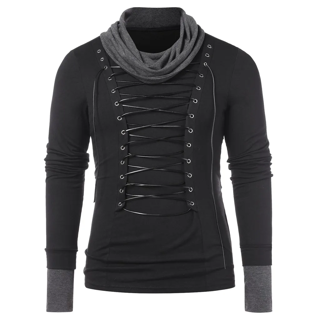 

New Men Spring Winter Vintage Patchwork Drawstring Long Sleeve Tops poleras hombre 2019 moda tee shirt homme humoristique