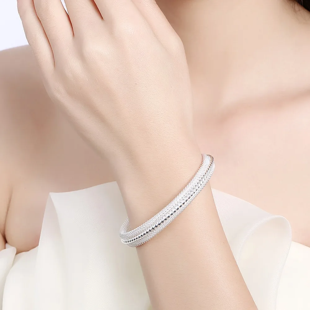 Серебряный браслет 925, женский открытый сетчатый браслет, мода круглая форма, серебряный регулируемый размер, простой стиль, подарок для влюбленных, роскошные ювелирные изделия