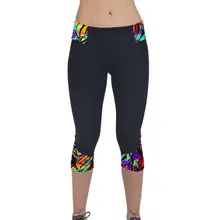 С высокой талией, для фитнеса спортивные Леггинсы для йоги Обрезанные, с принтом, стрейч занятия в тренажёрном зале Бег Фитнес Йога женские колготы, JUN15