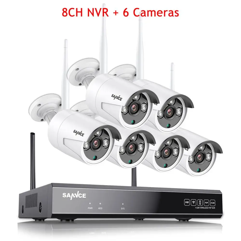 SANNCE 8CH Беспроводная система видеонаблюдения 960P 1.3MP NVR IP IR-CUT уличная камера видеонаблюдения IP система безопасности комплект видеонаблюдения - Color: 8CH NVR and 6 Camera