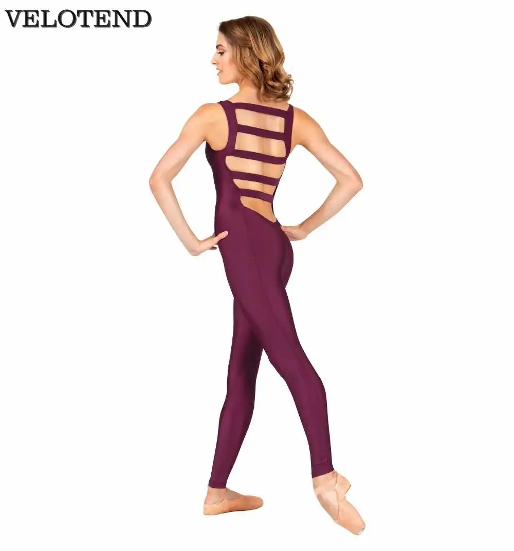 VELOTEND Adult Tank Unitard Elastic Ladder Back Women Ballet Dance