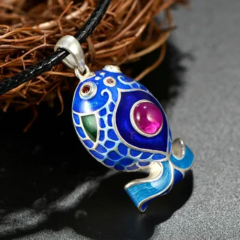 

BOCAI925 silver diy cloisonne red corundum roast blue craft pendant