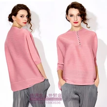 Miyake Весна и лето плиссированные пряжки Топ свободные сплошной цвет давление плиссированные раза рубашки