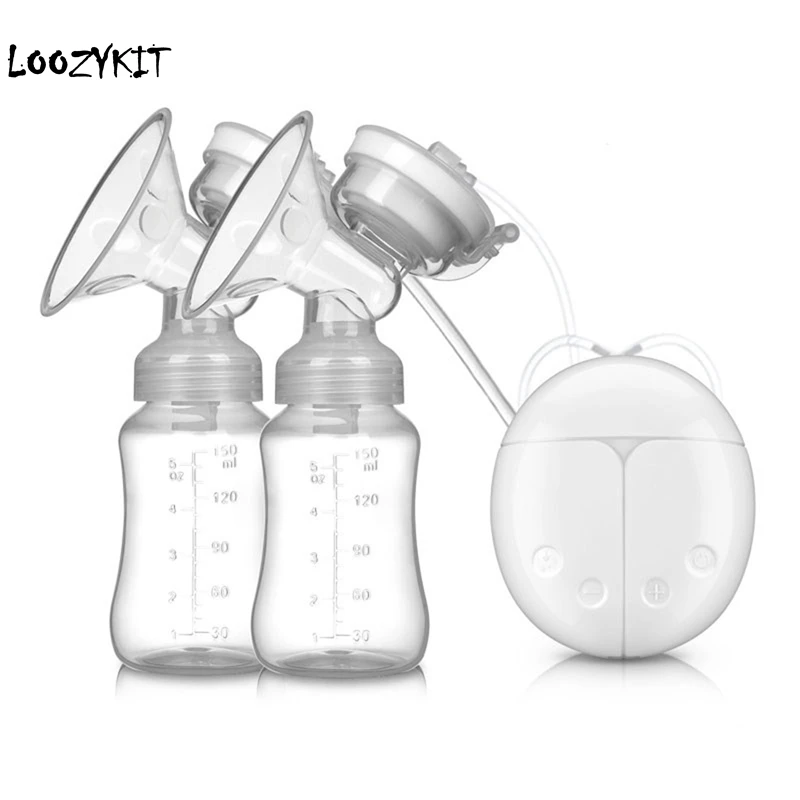 

Loozykit Double Electric Breast Pump Powerful Nipple Suction USB Electric Breast Pump With Baby Milk Bottle Cold Heat Pad Nipple