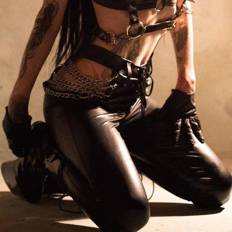 Punk A Dark Pop Style Gothic Leather Trousers Black Pants Girls Gift Halloween Drop Ship |