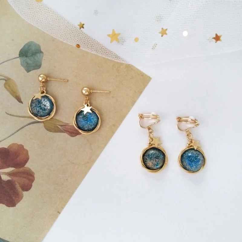

The New geometric metal earrings fashion style wild mystery star theme ear clips women's jewelry wholesale Christmas gifts
