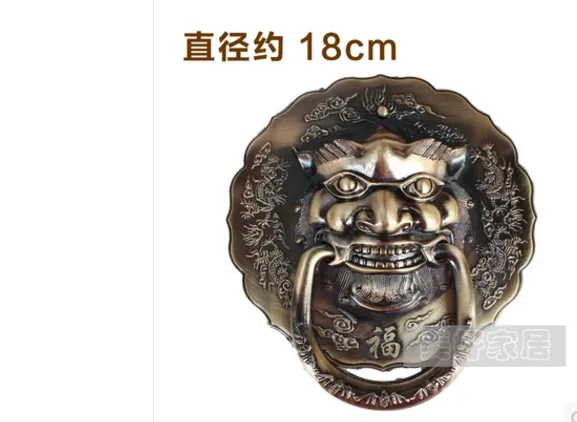 

Hardware supplies Antique bronze lion head handle kylin beast Head Knocker with door handle Chinese diameter 18CM