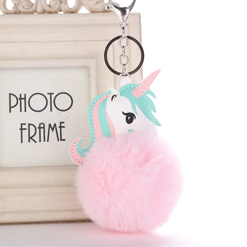 

Pompom Unicorn Keychain Rabbit Fur Ball Horse Key Chain Porte Clef Bag Car Keyring Llavero Mujer Chaveiros Sleutelhanger Trinket