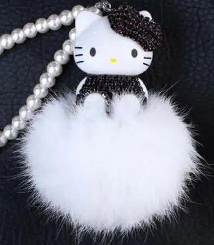Новый мультфильм рисунок Hello Kitty Банни меховым помпоном помпонами Pom мяч брелок