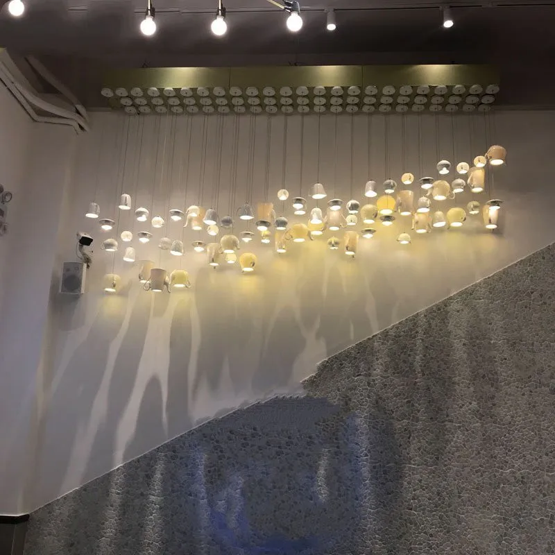 Xícara de Chá Lâmpada da Sala Nordic Cerâmica Luzes Pingente Moderno Bule Pendurado Jantar Cozinha Decoração Casa Luminárias Led 5 Luzes led nórdicas de cerâmica, luminária suspensa