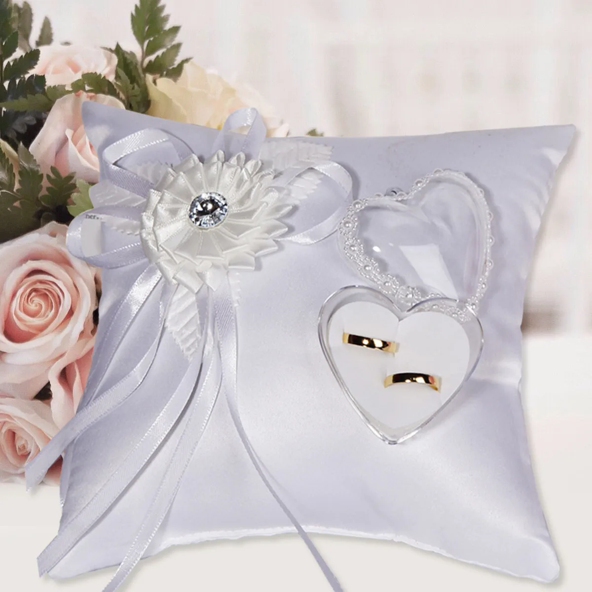 20x20 см свадебное кольцо Подушка кружева цветок украшенное свадебное обручальное кольцо подушку носителя ленты бант стразы вечерние украшения