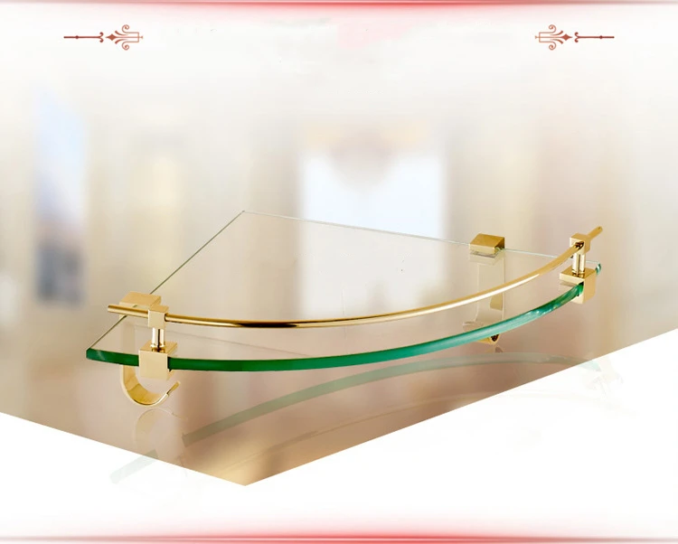 Gold Brass Corner Shelf Wall Mounted Bathroom Accessories Set Smooth