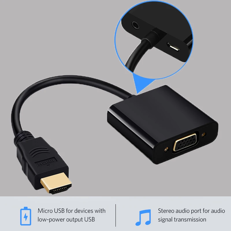 Shuliancable HDMI к VGA адаптер аудио и видео кабель разъем для компьютерного монитора