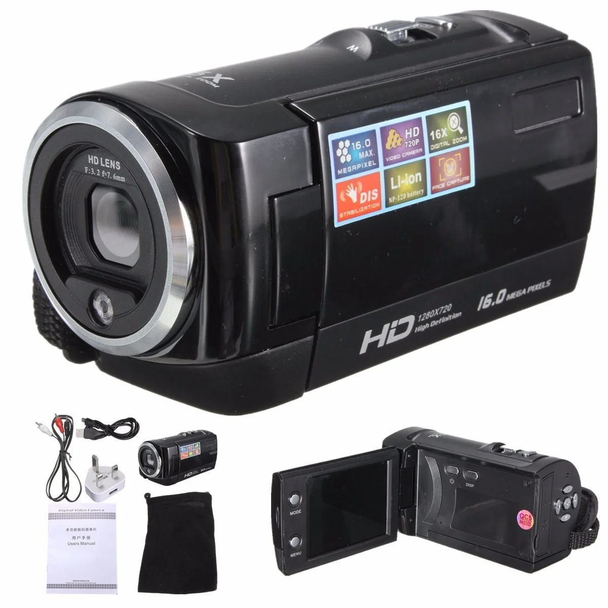 

Portable HD 720P 16MP Digital Video Camcorder Camera DV 2.7'' TFT LCD 16X ZOOM Professional