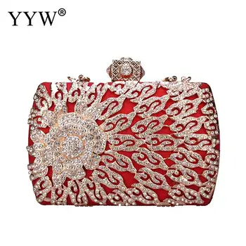 

Elegant Floral Hollow Rhinestone Women Evening Clutch Bag Diamond Female Crystal Day Clutch Wedding Purse Party Banquet Black