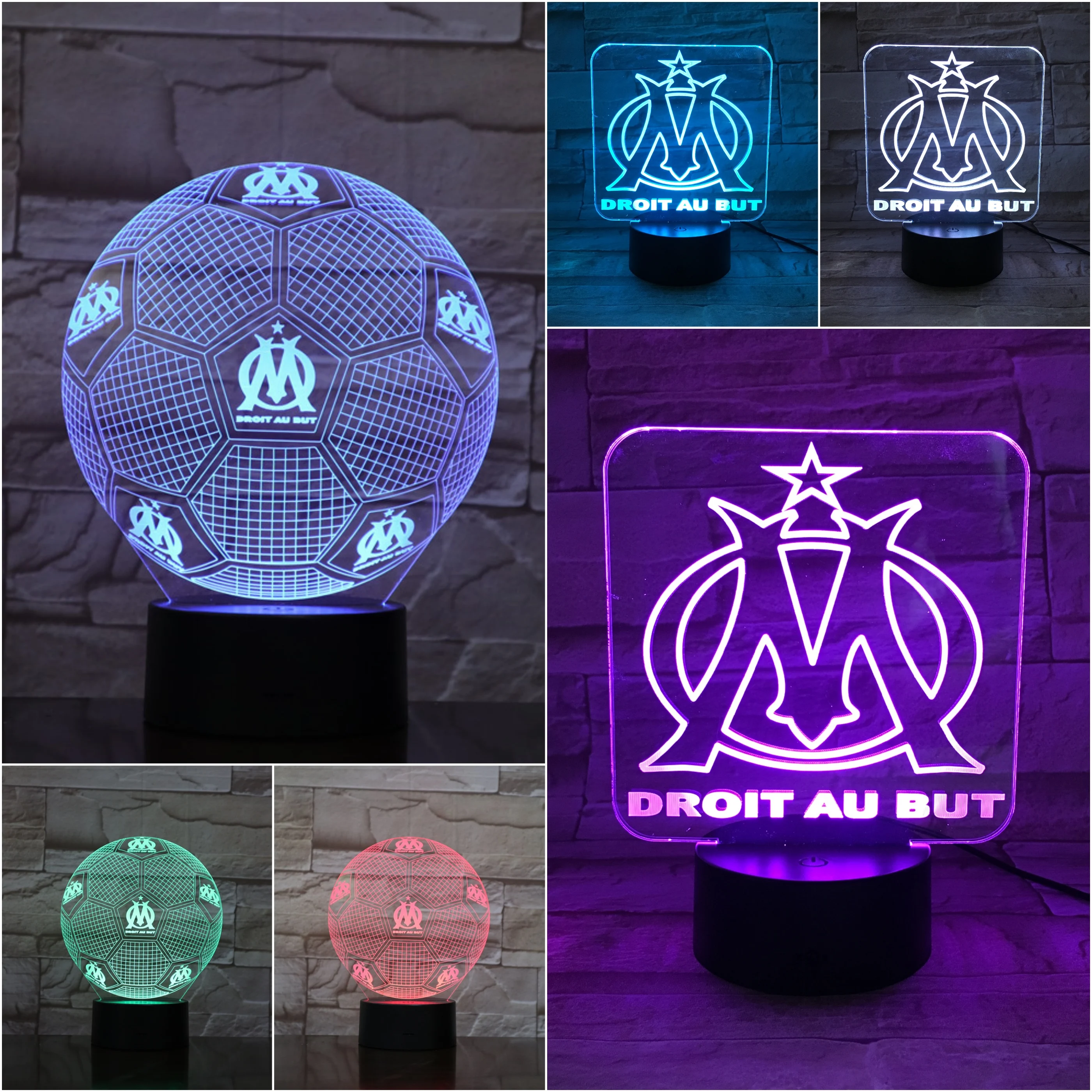 

Olympique de Marseille USB 3D LED Night Light Ligue 1 Childrens Birthday Gifts Football Team Club Logo Soccer Table Lamp Bedroom