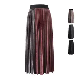 2019 Лидер продаж Весна Новая мода Свободные плиссированные юбки Винтаж Высокая талия бархатная юбка хит цвет шикарная юбка для женщин