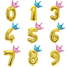 1 ensemble 32 pouces couronne chiffres feuille or et argent numéro ballon flotteur Air gonflable balles fête d'anniversaire mariage décoration fournitures