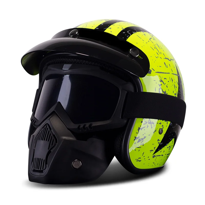 BYE мотоциклетный шлем мотоциклетный Ретро винтажный Мото шлем круизер чоппер Скутер 3/4 открытый шлем с пузырьковым козырьком - Цвет: 05 Helmet with Mask