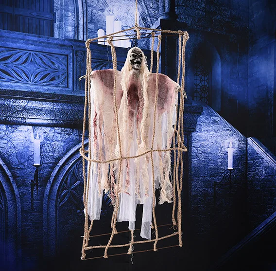 

Halloween decorations rope cage ghost big hanging terror voice control toy haunted house luminous props