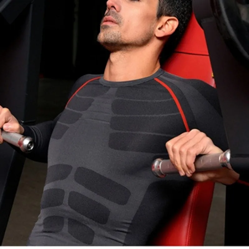 Мужской компрессионный базовый слой с длинными рукавами, спортивные рубашки для фитнеса, спортивные топы m-xl - Цвет: R