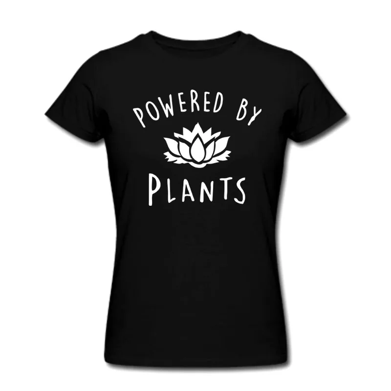Новинка, модная футболка для веганов, футболка с принтом «power By Plants Lotus», летняя одежда, Забавные футболки, camiseta, топы для мужчин и женщин - Цвет: women black