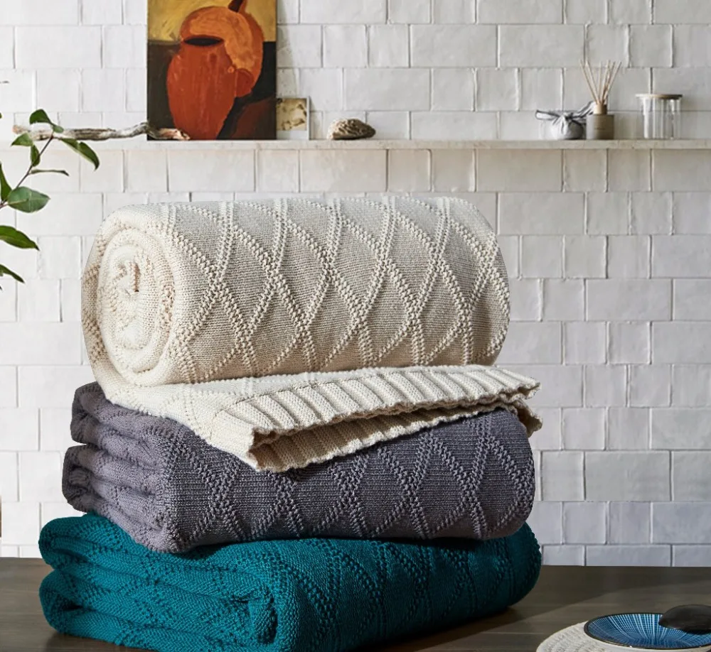 Online Nueva manta de tiro a cuadros del norte de Europa mantas sólidas alfombra sofá funda edredón de algodón tejido manta 120*180cm 180*200cm