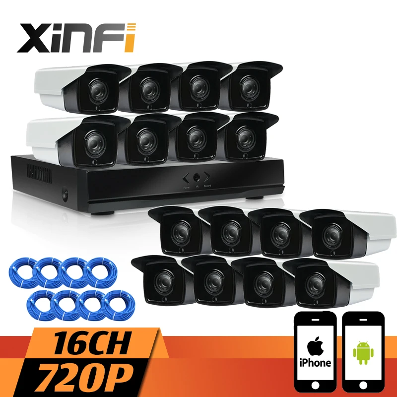 

XINFI 16CH CCTV system 1080P NVR 720P IP cameras HD Home Security 1.0MP Camera System CCTV kit