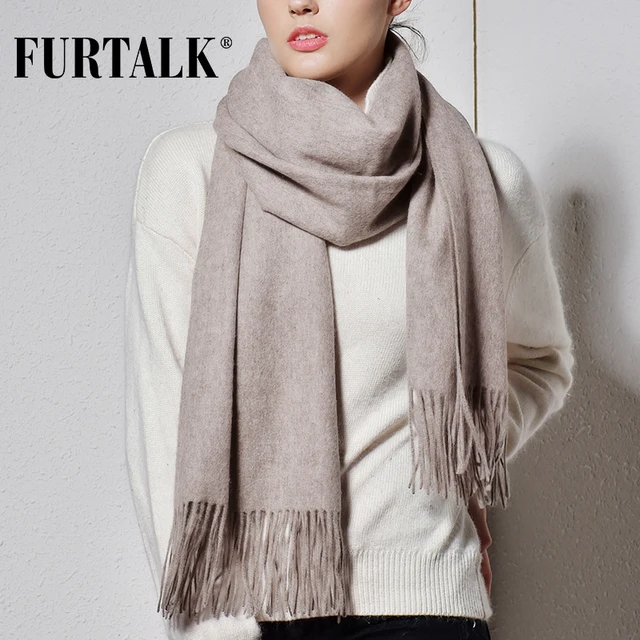FURTALK 100% Lamb Wool Scarf for Women Wool Pashmina Bandana Winter Spring Long Women Scarf Shawls Female