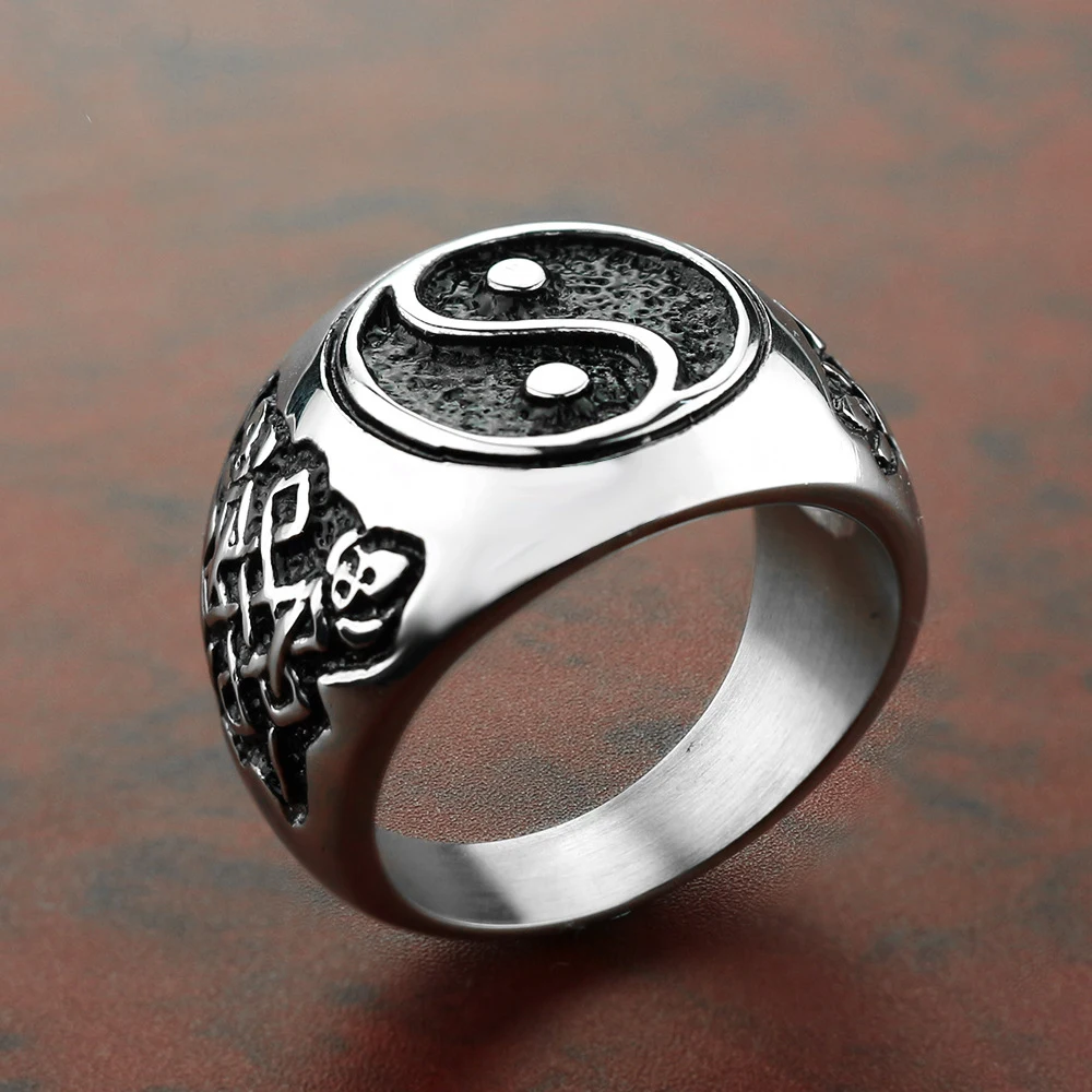 

YingYang Men Rings Signet Seal Male Ring Vintage Titanium Stainless Steel Punk Rock Hip Hop Biker Band Gothic Viking DCR080