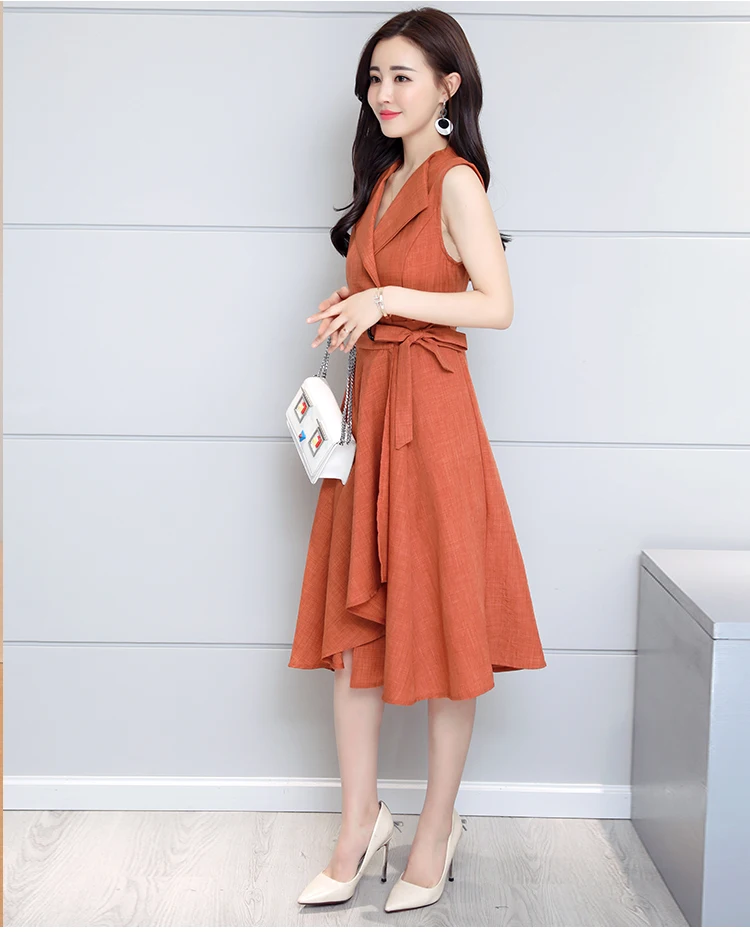 Cotton Linen Summer Office Dress A-line Robe Femme Ete 2018 Grande Taille 5XL V Neck Plus Size Black Office Dress20