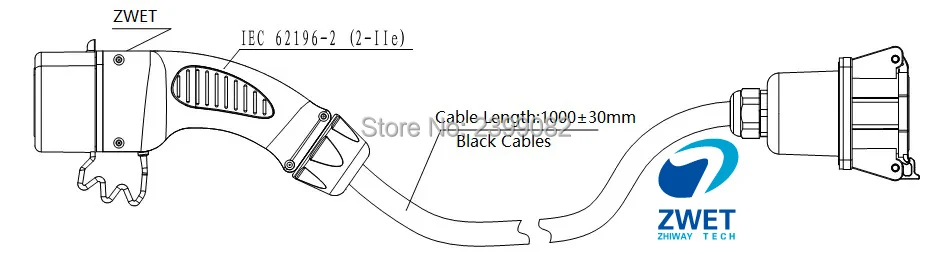 ZWET j1772 разъем ev автомобильное зарядное устройство тип 1 К Тип 2 адаптер Электрический автомобиль Зарядка адаптер/длина кабеля 1 м
