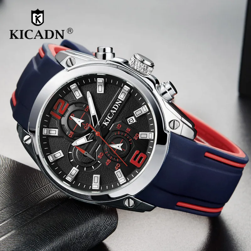 

Men Multifunction Sport Watch Trendy Fashion Chronograph Date Male Wristwatch Silicone Rubber Strap Luminous Clock For Gents