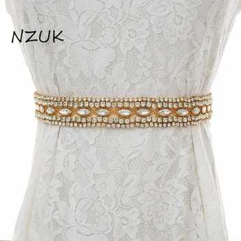 

Gold Bridal Sash Long Wedding Belt Crystal Rhinestones Bridal Belt For Wedding Party Dress ZZY197G