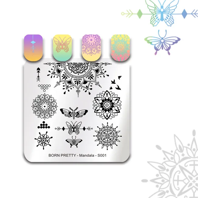 BORN PRETTY 35 выбор цветочные бабочки шаблон пластина для стемпинга для нейл-арта серия «Мандала» DIY маникюр шаблон трафаретная штамповка - Цвет: S001